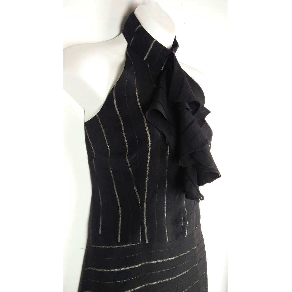 David Rodriguez black frill front backless dress silk